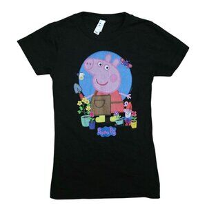 Peppa Pig Girls Black Gardening Theme T-Shirt M